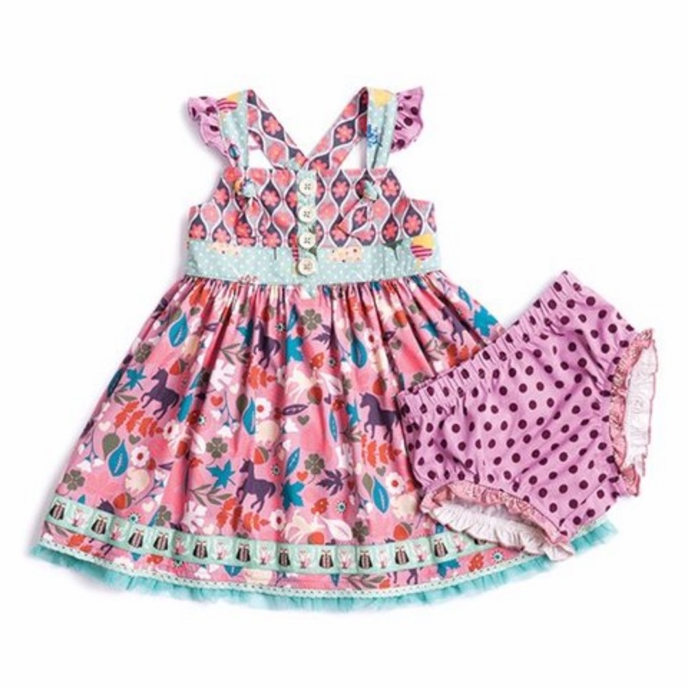 Matilda Jane Pink Floral Dress with Polka Dot Bloomers